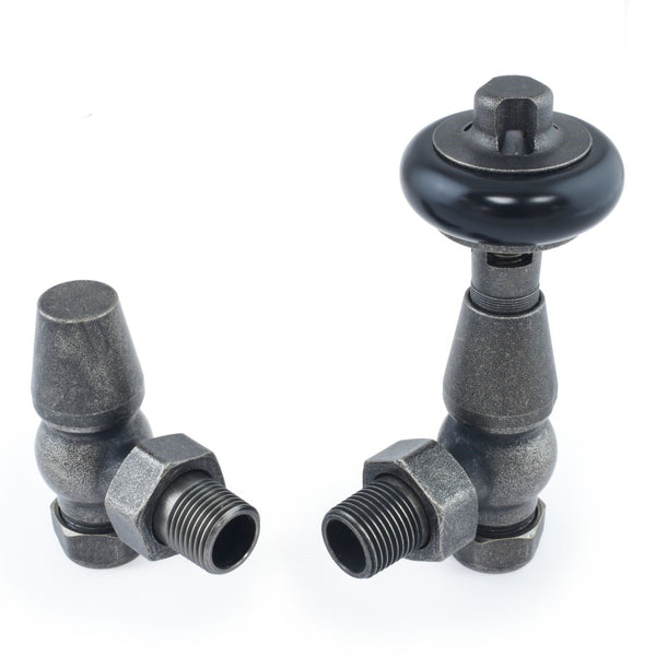 Plumbers Choice Faringdon Traditional Thermostatic Radiator Valve - Pewter (Angled TRV)