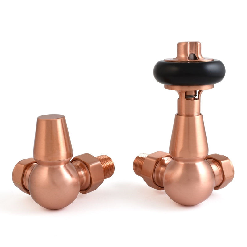 Plumbers Choice Faringdon Traditional Thermostatic Radiator Valve - Brushed Copper (Corner TRV)