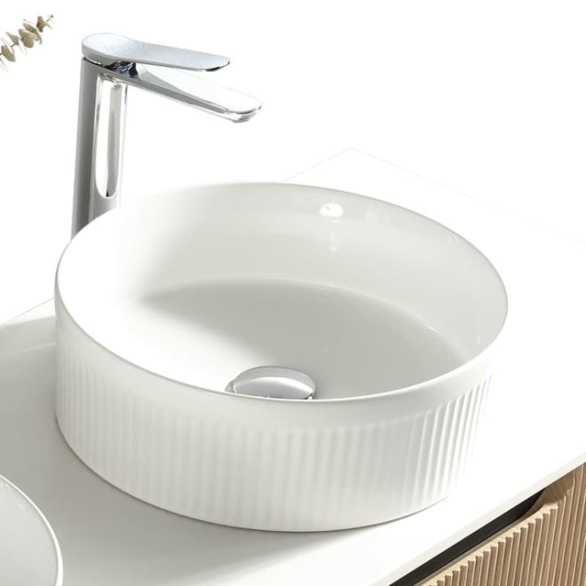 Tailored Bathrooms Flauto Fluted Round Ceramic Countertop Basin