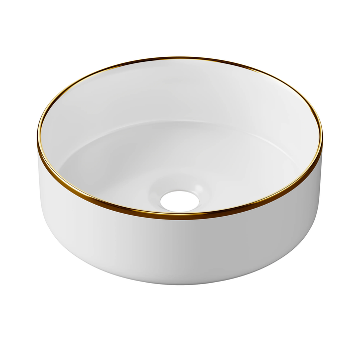 Hib - Ceramic Vessel Basin - Metallic Edge Gold