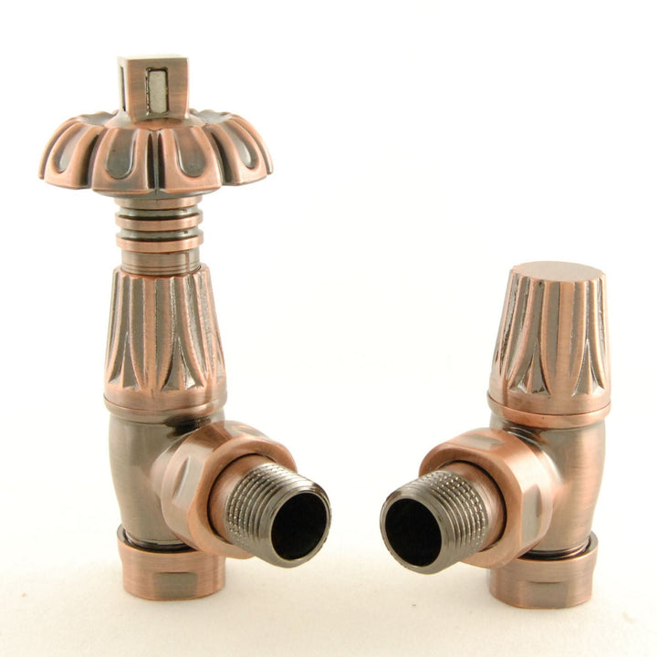Plumbers Choice Gothic Angled Brass Thermostatic Radiator Valve Brushed Satin Nickel