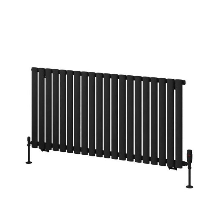 Eastbrook Tunstall Matt Black Steel Horizontal Designer Radiator 600mm H x 1179mm W - Central Heating