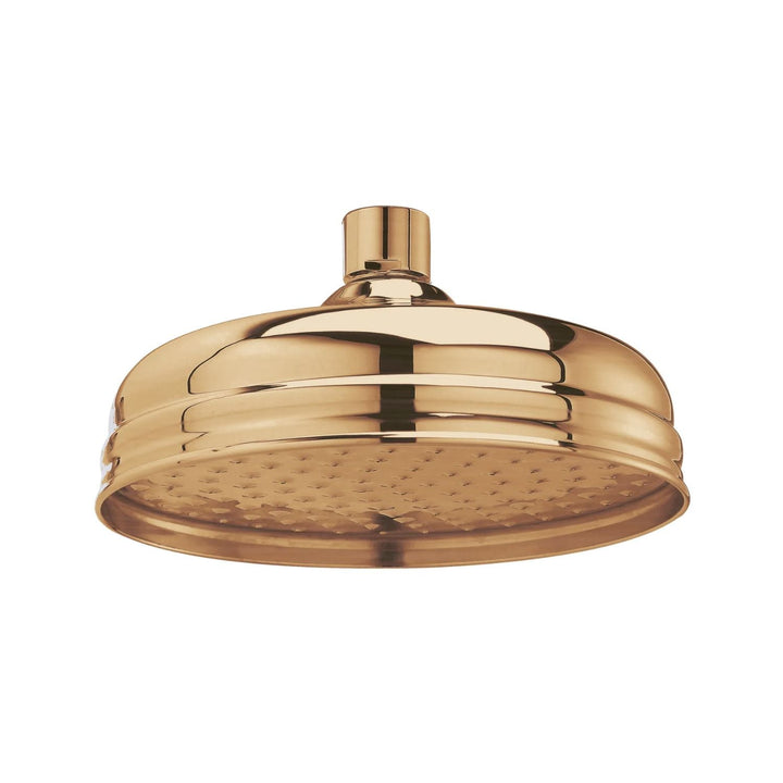 BC Designs Victrion 8 Inch Traditional Round Fixed Brass Shower Head 77mm H x 194mm W Brushed Copper