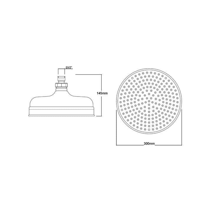 BC Designs Victrion 8 Inch Traditional Round Fixed Brass Shower Head 77mm H x 194mm W Brushed Copper