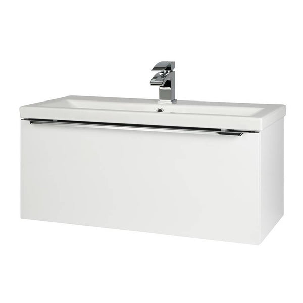 Kartell Kore Wall Mounted Ceramic Basin and Single Drawer Cabinet 800mm x 355mm - White
