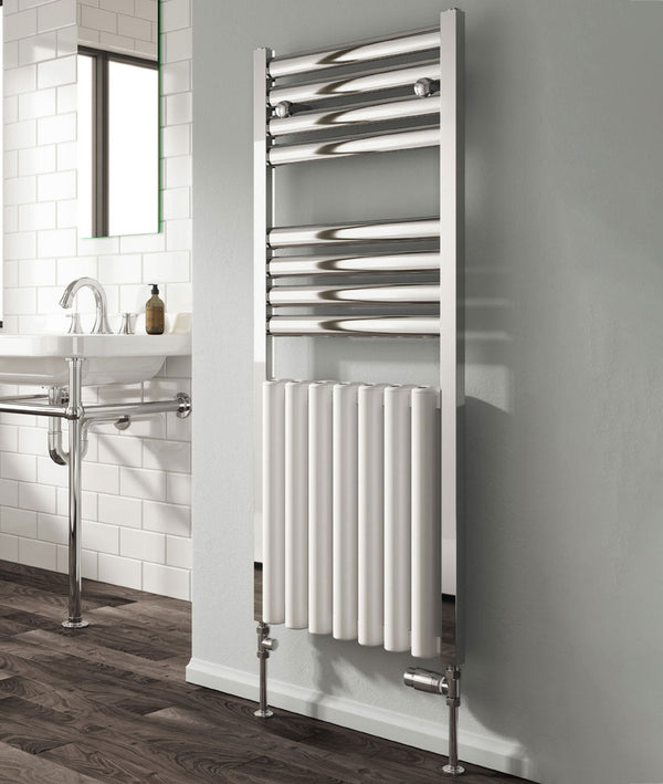 Reina Burton Polished White Aluminium Heated Towel Rail 1180mm H x 485mm W