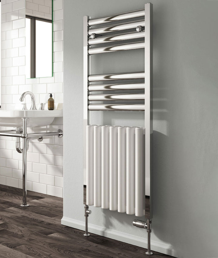 Reina Burton Polished White Aluminium Heated Towel Rail 1180mm H x 485mm W