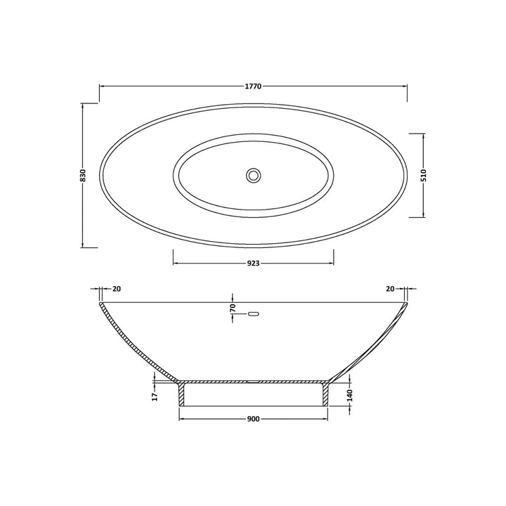 BC Designs Tasse Cian Solid Surface Freestanding Bath - 1770mm L x 880mm W