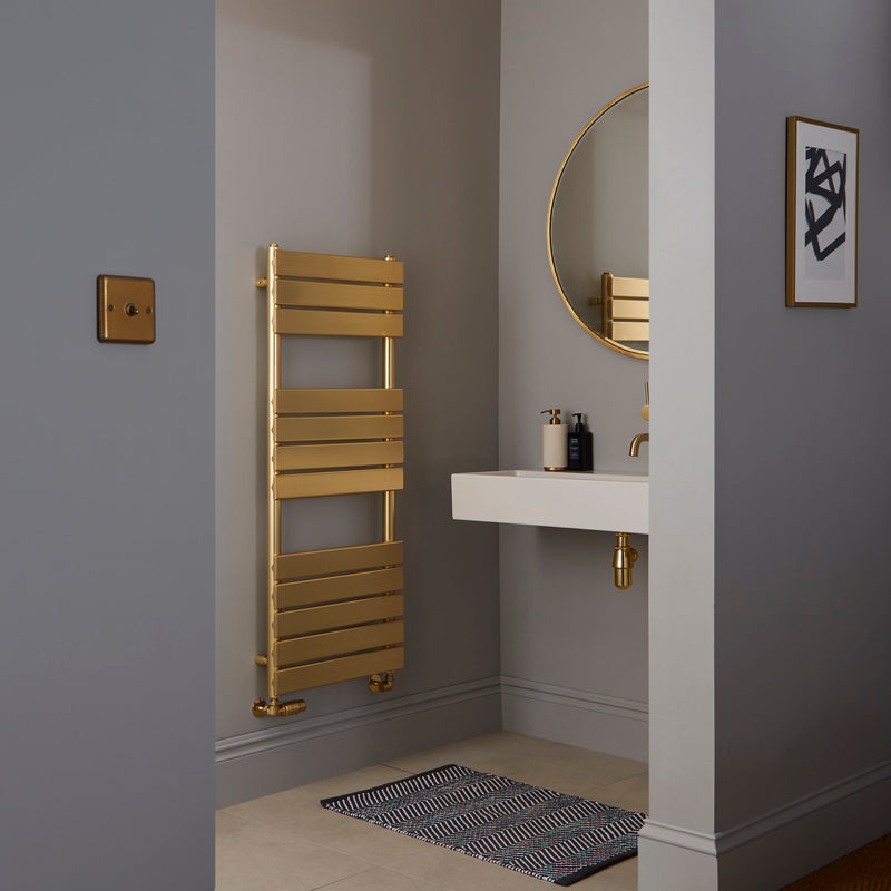 Kartell Malibu 1200 x 500mm Heated Towel Rail - Brushed Brass