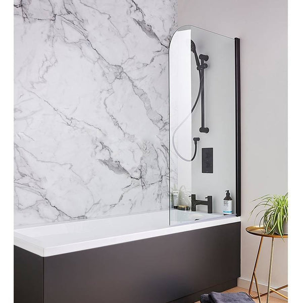 Kartell Nero Black Straight Bath Screen 1400mm x 780mm Radius Edge
