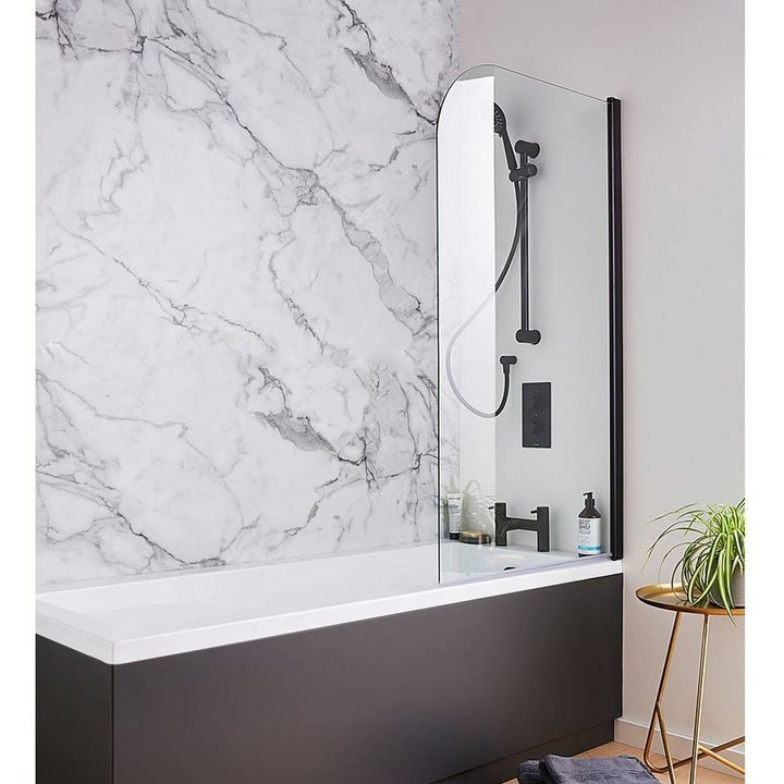 Kartell Nero Black Straight Bath Screen 1400mm x 780mm Radius Edge