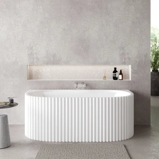 Nuie Interval 1600mm Back To Wall Fluted Bath With Legs And Waste