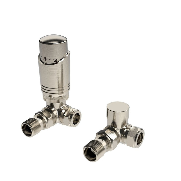 Kartell K-Design TRV Corner Twin Radiator Valve Pack Brushed Nickel