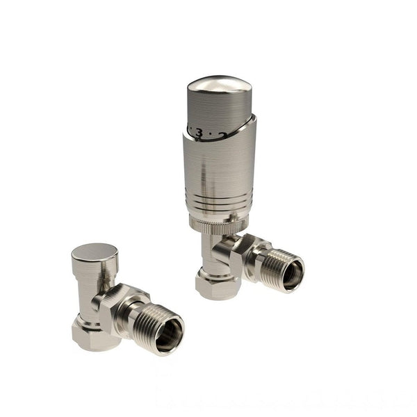 Kartell K-Design TRV Angled Twin Radiator Valve Pack Brushed Nickel
