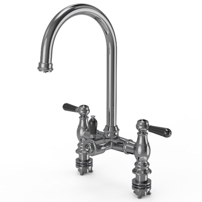 Ellsi Traditional bridge 3 In 1 Hot Water Kitchen Tap with Black ceramic Levers