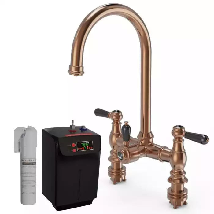 Ellsi Traditional bridge 3 In 1 Hot Water Kitchen Tap with Black ceramic Levers