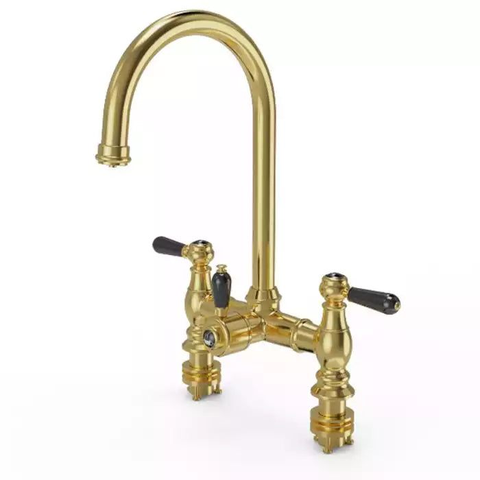 Ellsi Traditional bridge 3 In 1 Hot Water Kitchen Tap with Black ceramic Levers