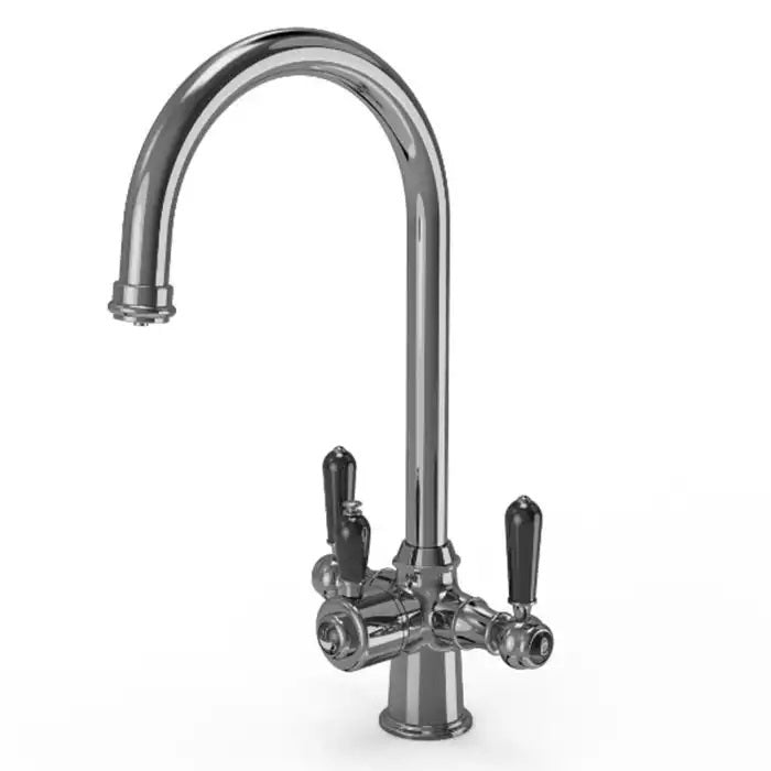 Ellsi Traditional Cruciform 3 In 1 Hot Water Kitchen Sink Tap with Black Ceramic Levers