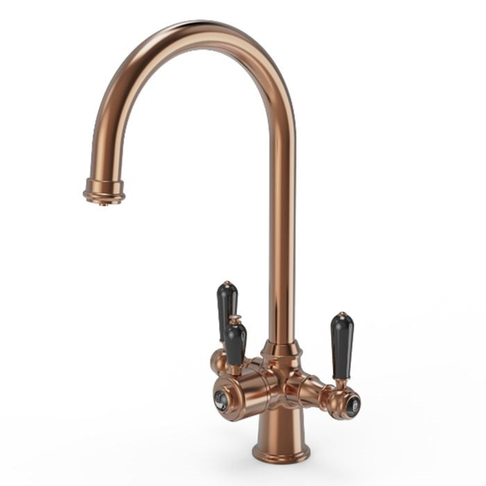 Ellsi Traditional Cruciform 3 In 1 Hot Water Kitchen Sink Tap with Black Ceramic Levers