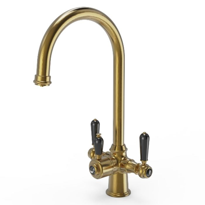 Ellsi Traditional Cruciform 3 In 1 Hot Water Kitchen Sink Tap with Black Ceramic Levers