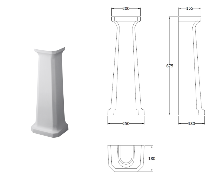 Nuie Carlton / 560mm Basin & Pedestal (2 Tap Hole)