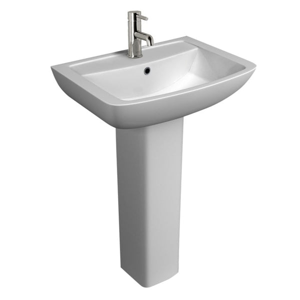 Kartell 550mm Pure 1 Tap Hole 1TH Basin with Full Pedestal White Finish