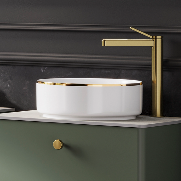 Hib - Ceramic Vessel Basin - Metallic Edge Gold