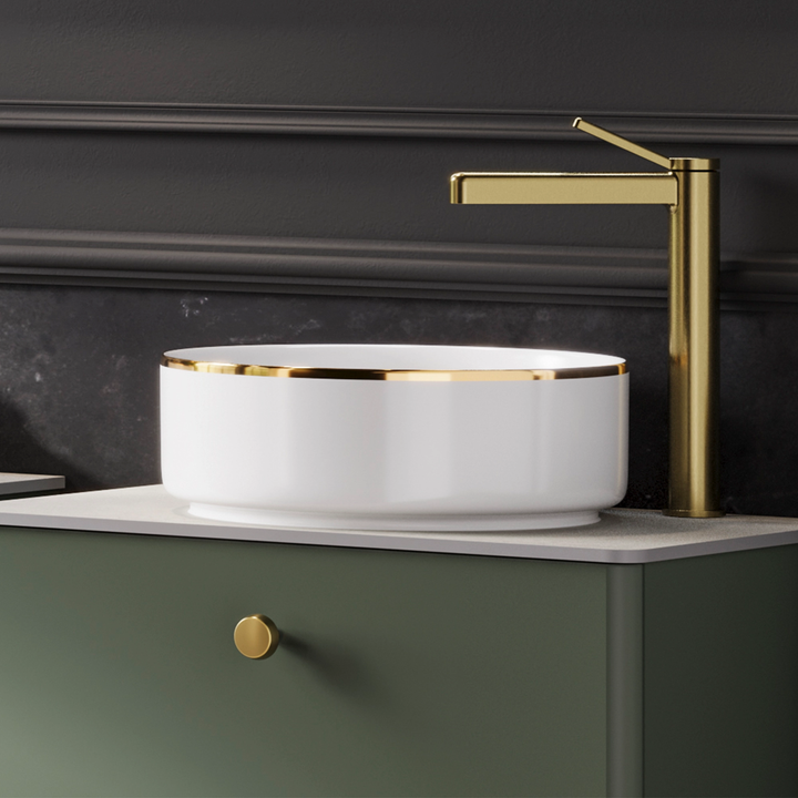 Hib - Ceramic Vessel Basin - Metallic Edge Gold
