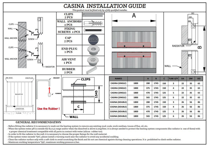 Reina Casina Anthracite Single/Double Vertical Aluminium Radiators Central Heating