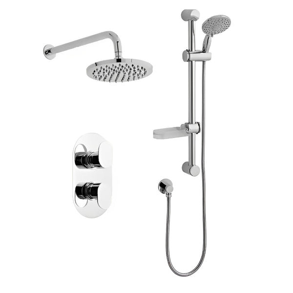 Kartell Logik Thermostatic Concealed Shower with Adjustable Slide Rail Kit & overhead Drencher