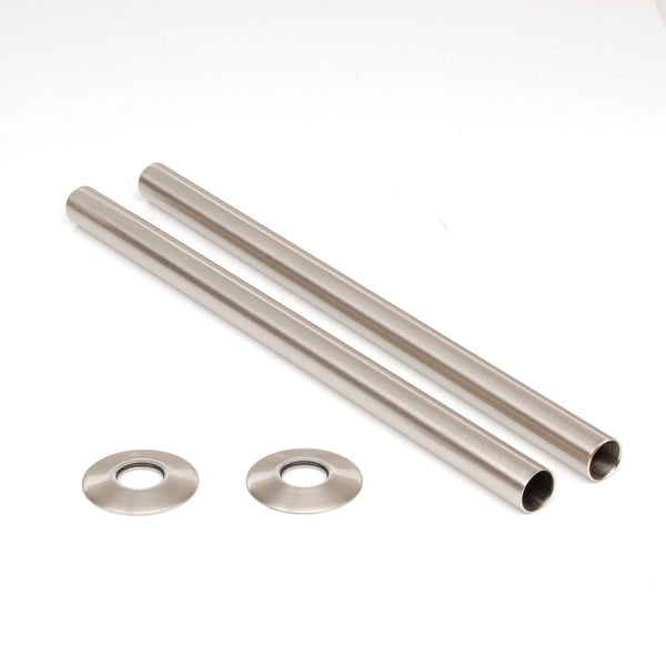Plumbers Choice Brushed Satin Nickel Brass Radiator Valve Sleeving Kit 300mm pair