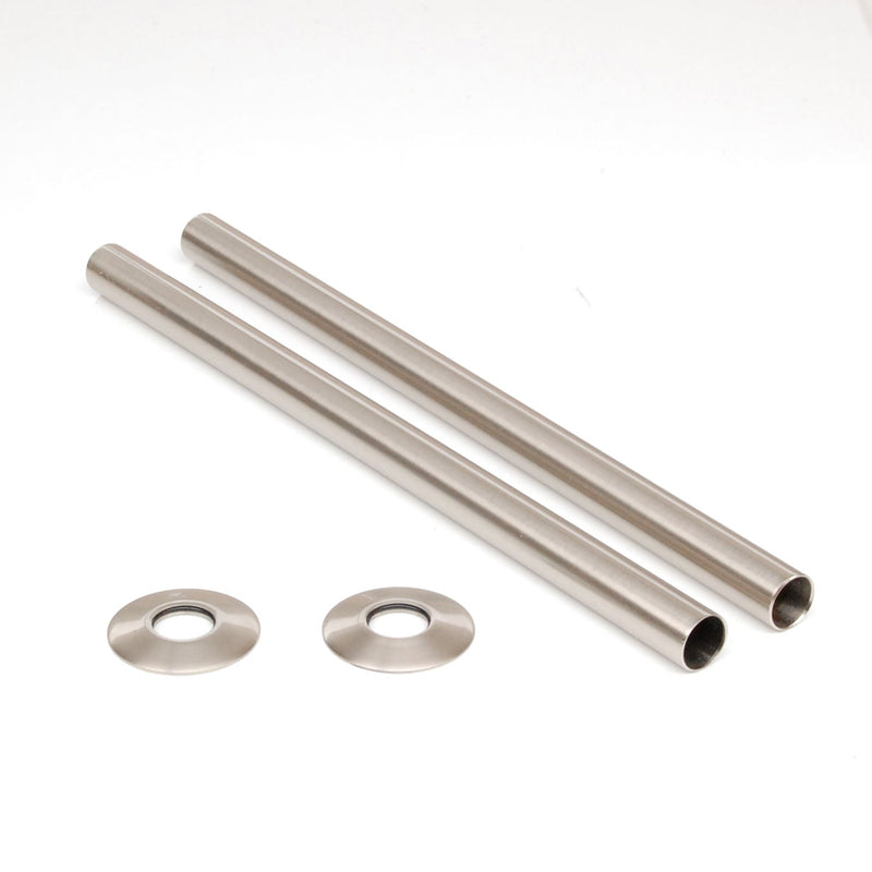 Plumbers Choice Brushed Satin Nickel Brass Radiator Valve Sleeving Kit 300mm pair
