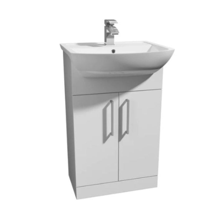 Kartell Pure 550mm Semi Recessed 1TH Basin with Impakt 550mm Vanity Unit and 2-Pack Encore Square Handle