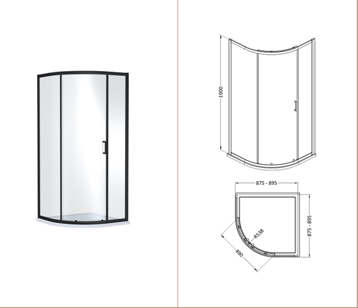 Nuie Rene Single Entry / 1900mm x 900mm Single Entry Quadrant - Matt Black
