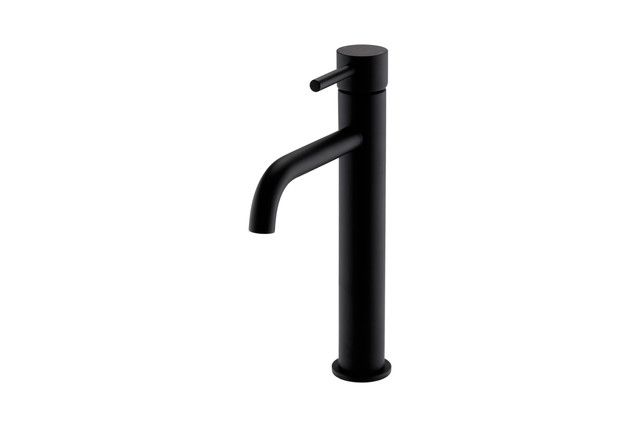 Kartell Brassware Nero Round Hi-Rise Mono Basin Mixer Tap Matt Black