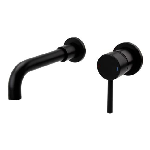 Kartell Brassware Nero Round Wall Mounted Basin Mixer Tap Matt Black