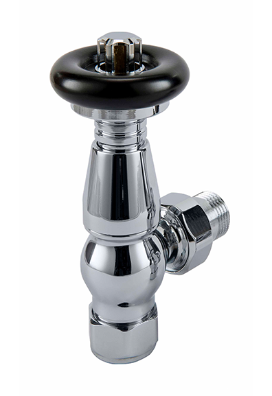 TradeRad Vintage TRV Straight Tradational Radiator Valve Chrome/Black Top
