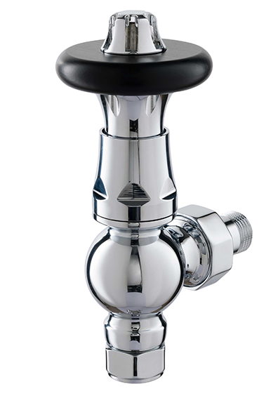 TradeRad Vintage XL TRV Angled Tradational Radiator Valve Chrome/Black Top