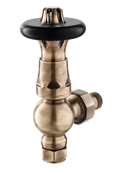 TradeRad Vintage XL TRV Angled Tradational Radiator Valve Polished Brass/Walnut Top