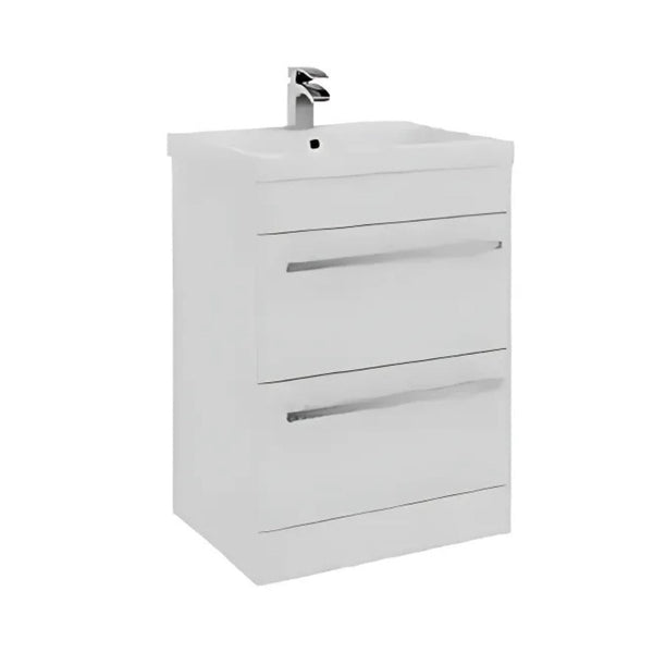 Kartell Floor Standing 2 Drawer Unit & Mid Depth Ceramic Basin 855mm x 600mm White
