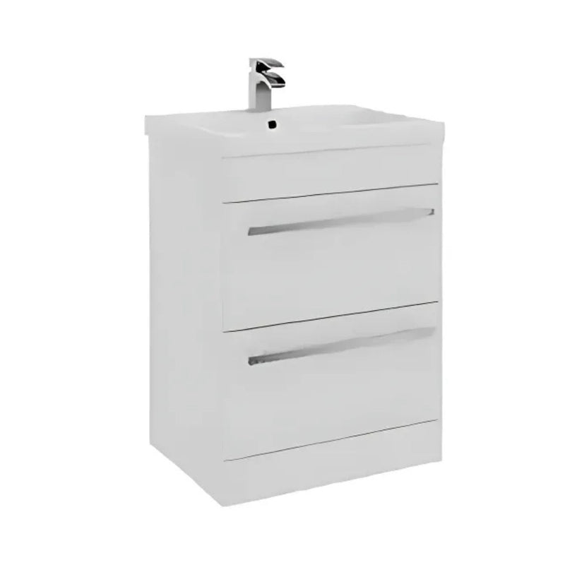 Kartell Floor Standing 2 Drawer Unit & Mid Depth Ceramic Basin 855mm x 600mm White