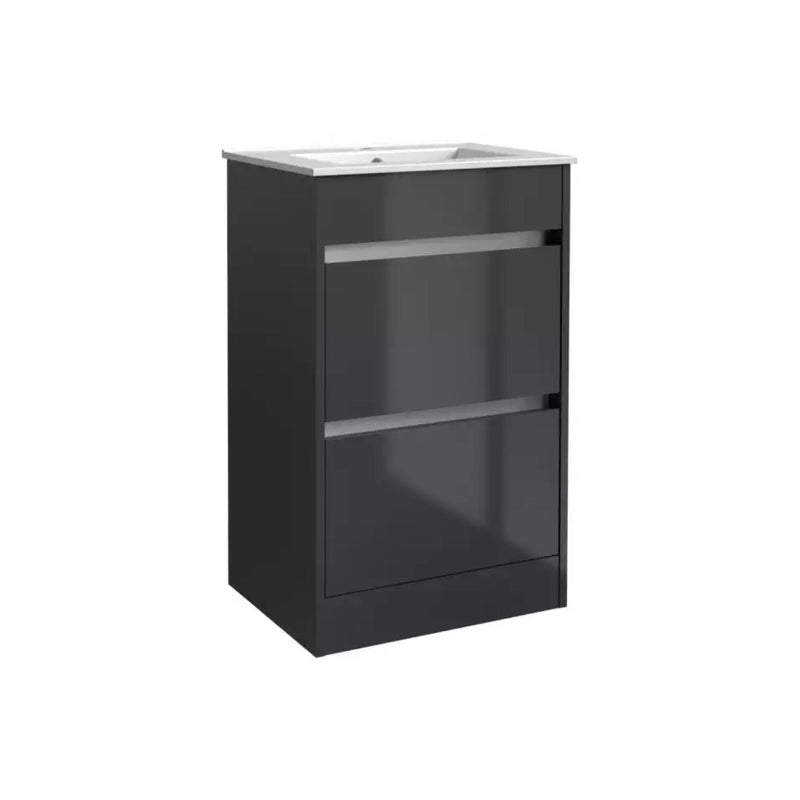 Kartell Ceramic Basin With Floor Standing Cabinet Unit 500Mm X 390Mm Storm Grey