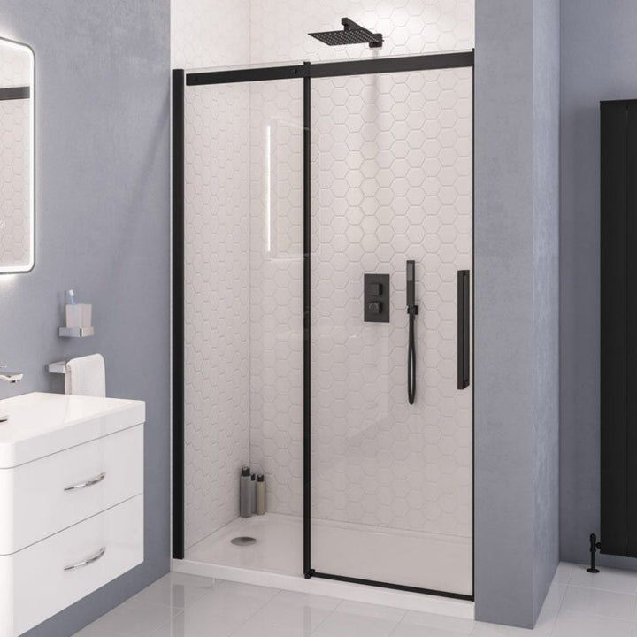 Eastbrook Corniche 8mm Glass Semi-Frameless Sliding Door 2000mm H x 1700mm W Matt Black