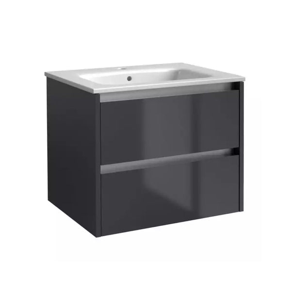 Kartell Wall Mounted Basin with Double Drawer Cabinet 600mm x 460mm Storm Grey