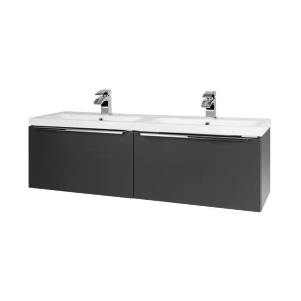 Kartell Kore Wall Mounted Drawer Unit & Twin Ceramic Basin 375mm x 1200mm Matt Dark Grey