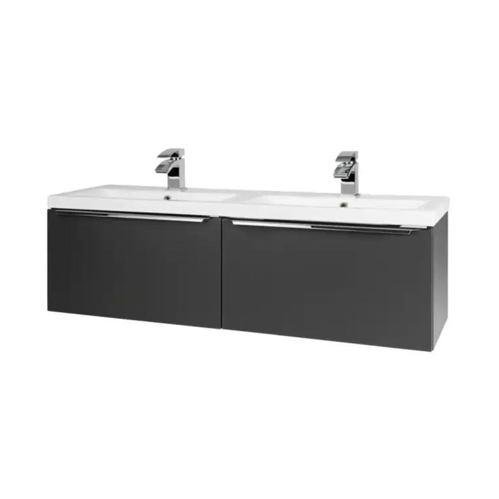 Kartell Kore Wall Mounted Drawer Unit & Twin Ceramic Basin 375mm x 1200mm Matt Dark Grey