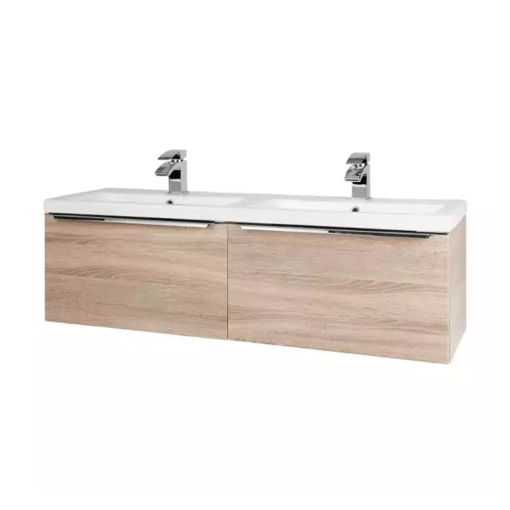 Kartell Kore Wall Mounted Drawer Unit & Twin Ceramic Basin 375mm x 1200mm Sonoma Oak