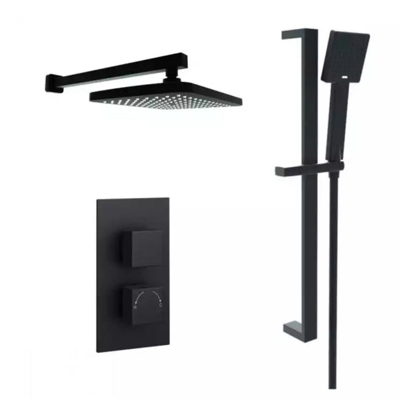 Kartell Thermostatic Shower With Diverter Slide Rail Kit & Overhead Drencher Matt Black