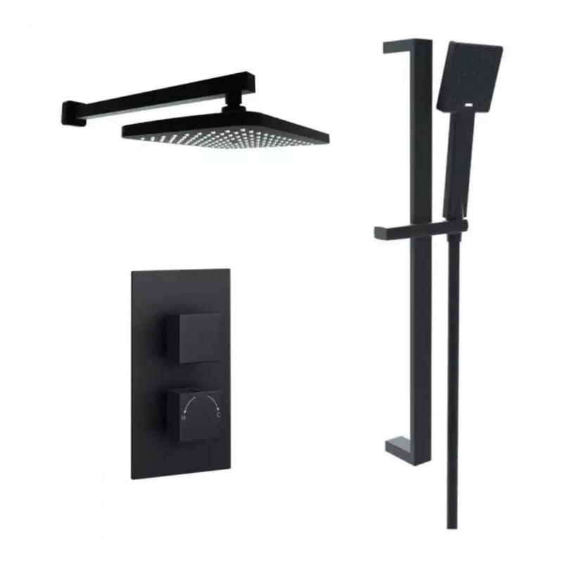 Kartell Thermostatic Shower With Diverter Slide Rail Kit & Overhead Drencher Matt Black