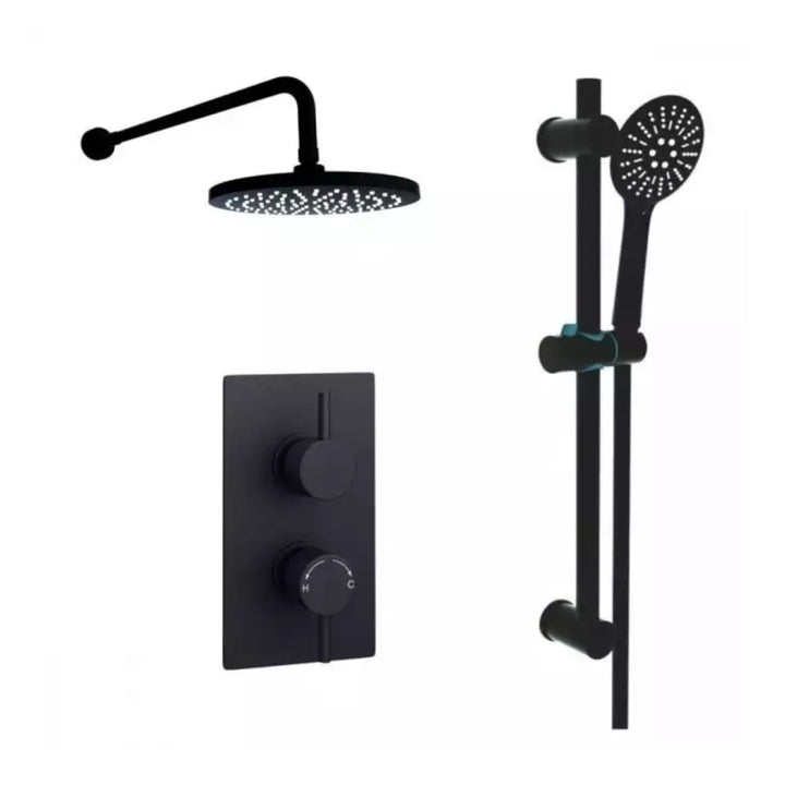 Kartell Thermostatic Shower With Adjustable Slide Rail Kit & Overhead Drencher Matt Black